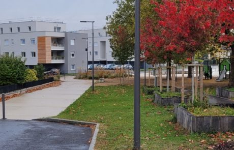 pose de mats VALMONT type LINEA avec luminaires PIXEL LED de chez ECLATEC